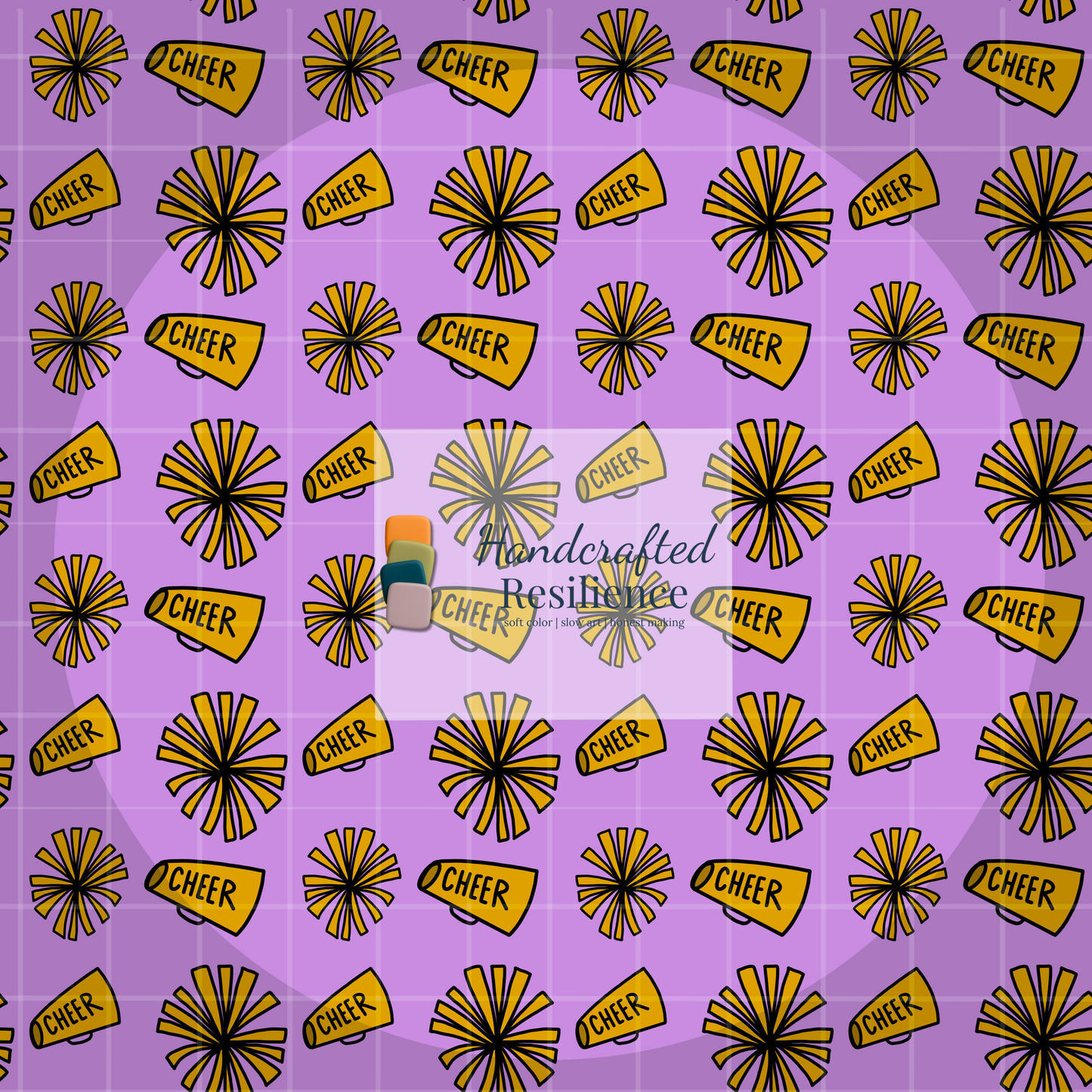 Image of megaphones and pompoms on a purple background