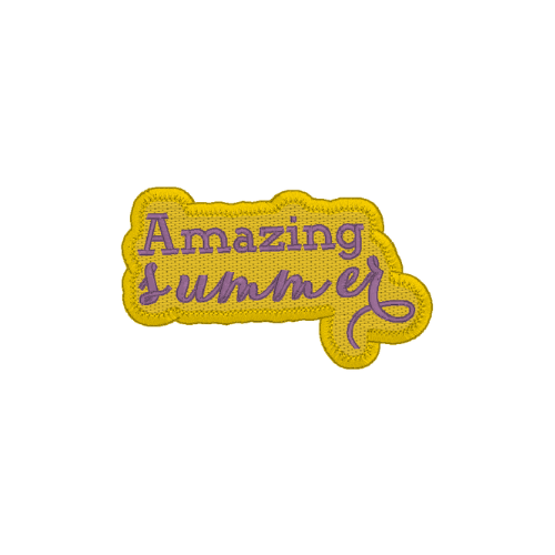 Yellow patch with 'Amazing Summer' purple text on a white background