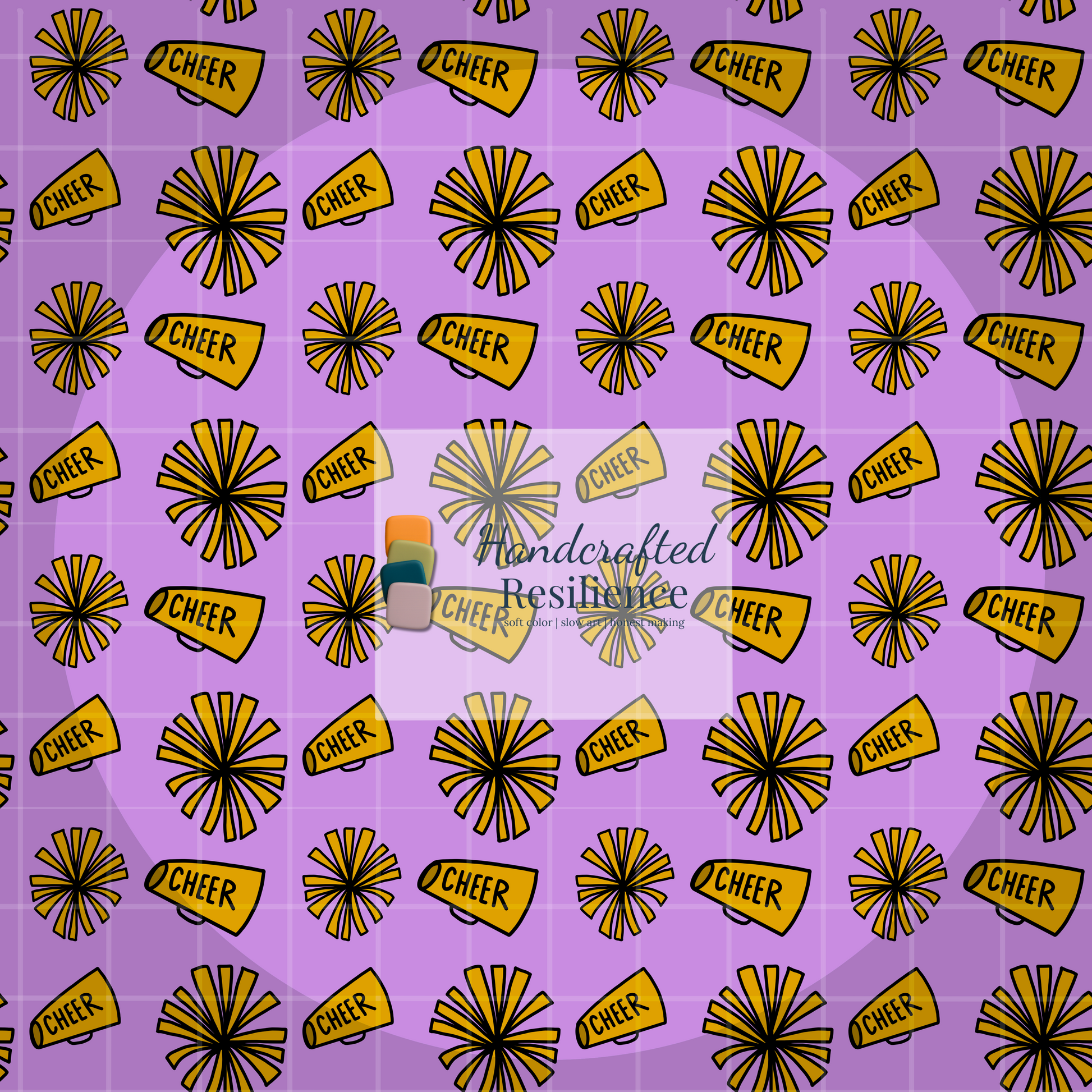 Image of megaphones and pompoms on a purple background
