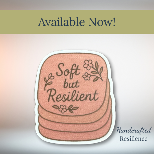 Stack of pink Clay Swatches with 'Soft but Resilient' text on a gradient background
