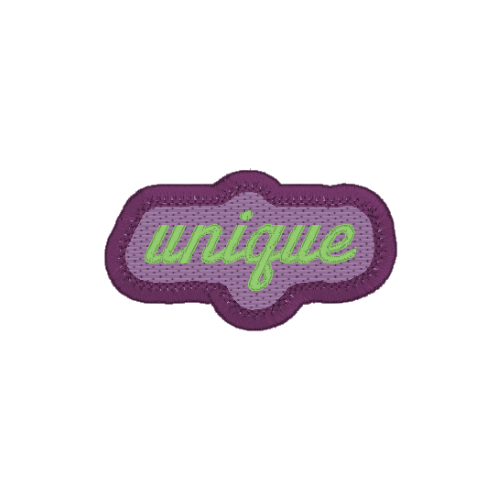 Purple patch with 'unique' text on a white background